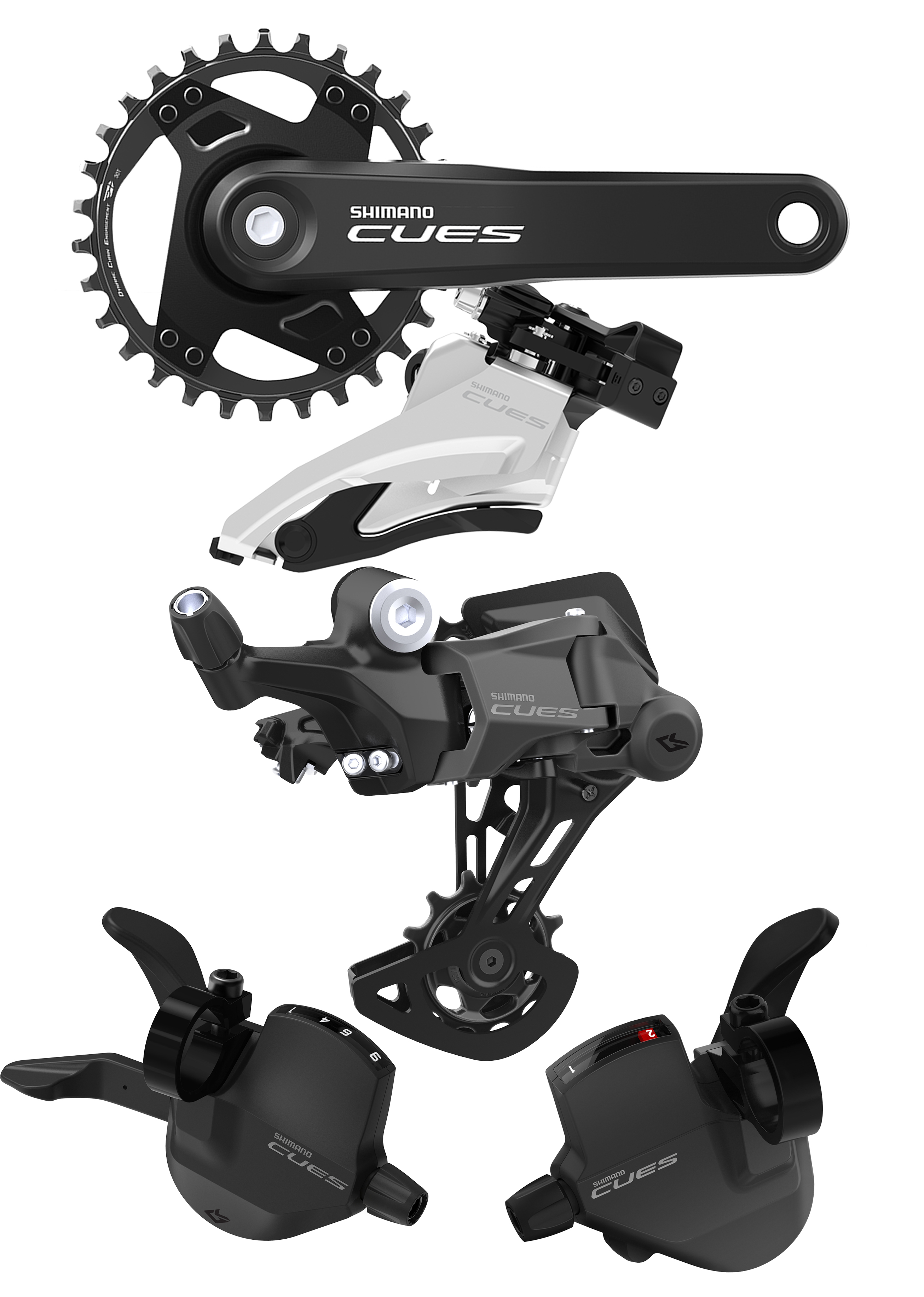 Komponenty napędu Shimano CUES z serii U4000, FC-U4000-1, FD-U4000-M, RD-U4000, SL-U4000