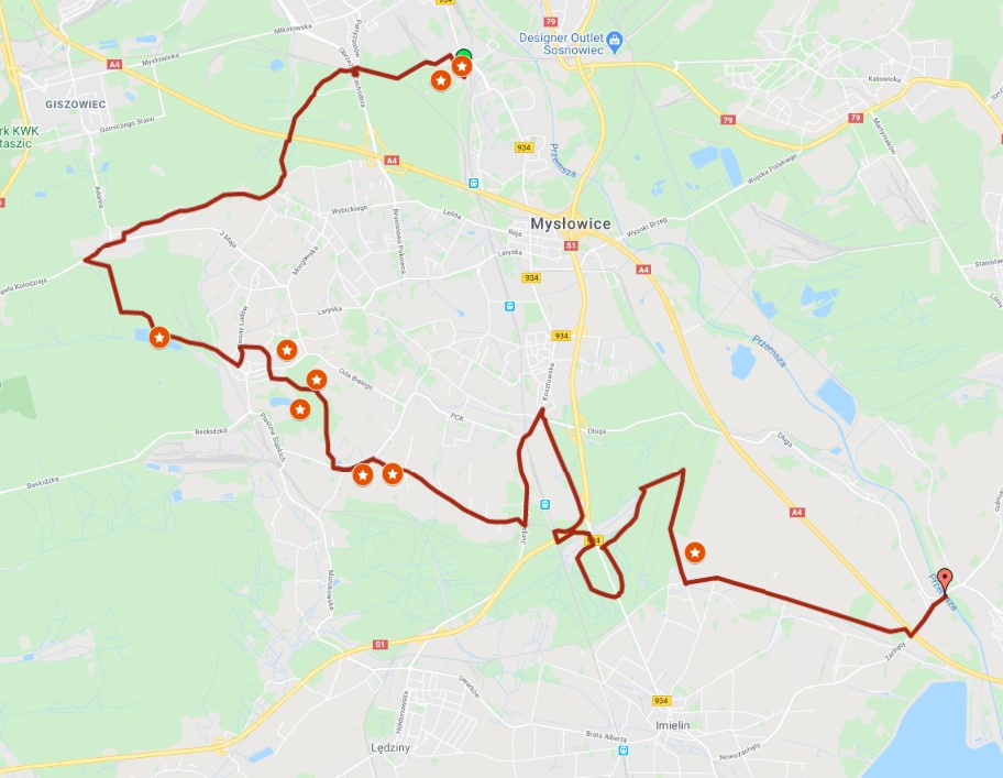 Mapa tras rowerowych w Katowicach