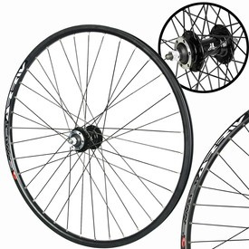 Koło przednie MTB 27.5", 100 mm, JOYSTAR-MT26F, mocowanie pod tarczę IS (6 śrub) czarne, nakrętki