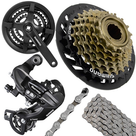 Zestaw Napęd rowerowy Shimano Korba TY301 + wolnobieg TZ500 7 rzędów + łańcuch HG40 + przerzutka tył TY300D