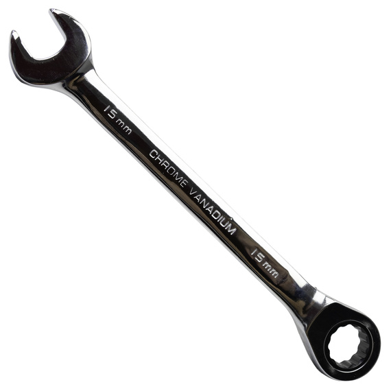Klucz płasko-oczkowy Neo Tools, z grzechotką i przełącznikiem, 15 mm