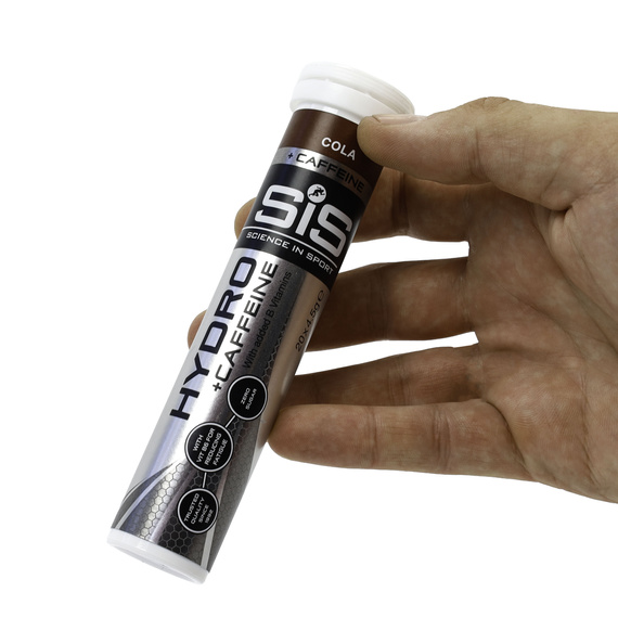 Tabletki nawadniające SIS Go Hydro + Caffeine o smaku coli.