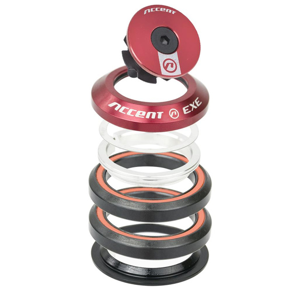 Stery zintegrowane Accent HI-EXE Taper 1-1/8"-1.5" IS42/IS52, czerwone, łożyska maszynowe