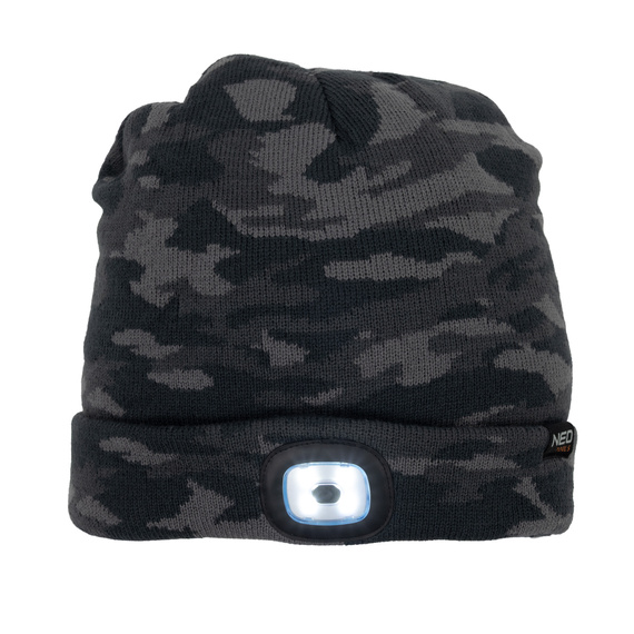 Czapka dwuwarstwowa z wbudowaną latarką LED, ładowanie USB, Camo Urban