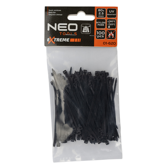 Opaski zaciskowe, zipki NEO-Tools Extreme 2.5 x 80 mm, 100 szt., czarne