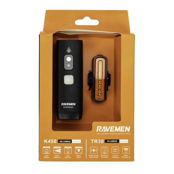 Zestaw lampek LS31 Ravemen K450 + TR30 , 450 lm/30lm , USB-C