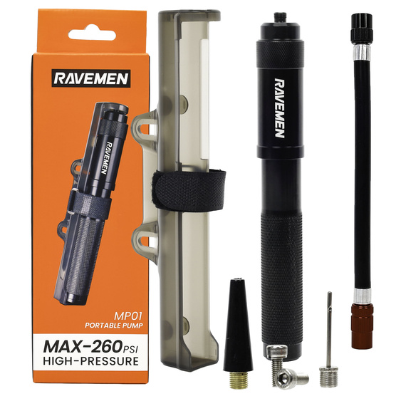 Pompka ręczna Ravemen MP01, Presta, Schrader (auto), 260 PSI, uchwyt