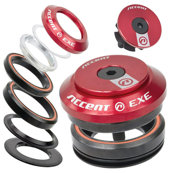 Stery zintegrowane Accent HI-EXE Taper 1-1/8"-1.5" IS42/IS52, czerwone, łożyska maszynowe