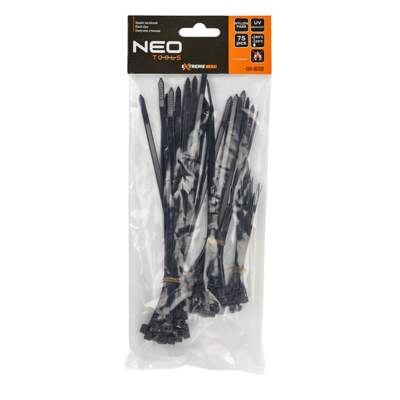 Opaski zaciskowe NEO-Tools Extreme MIX 2,5x100 mm - 4,4x120 mm - 4,8x200 mm, 75 szt., czarne