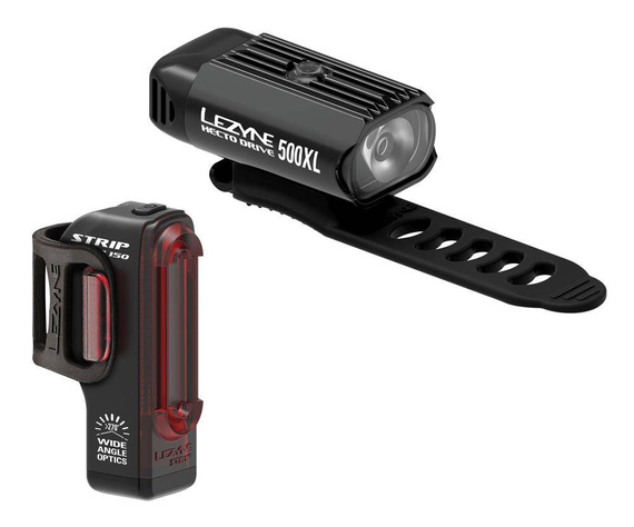 Zestaw lampek LEZYNE, HECTO DRIVE 500XL przód 500 lumenów, STRIP tył 150 lumenów, usb czarne