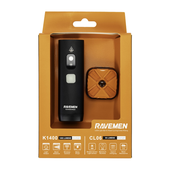 Zestaw lampek LS34 Ravemen K1400 + CL06, 1400 lm/30lm, USB-C