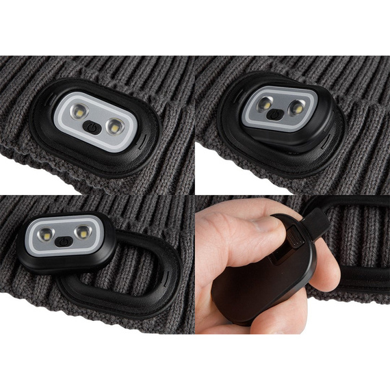 Czapka z wbudowaną latarką LED RGB, ładowanie USB, grafitowa