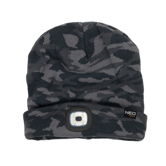 Czapka dwuwarstwowa z wbudowaną latarką LED, ładowanie USB, Camo Urban