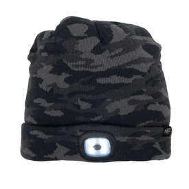 Czapka dwuwarstwowa z wbudowaną latarką LED, ładowanie USB, Camo Urban