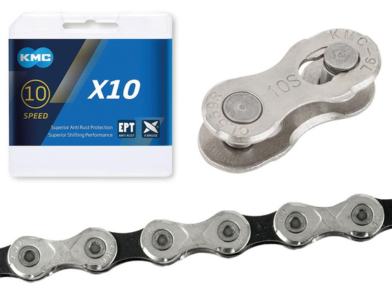 Łańcuch rowerowy 10 rzędów KMC X10 EPT srebrno - czarny 122 ogniwa 5,88 mm Box