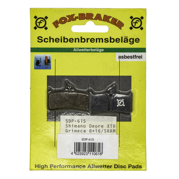 Klocki Fox braker SDP-61S do hamulców tarczowych do Shimno Deore XT BR-M755, Grimeca systems 8 i 12, Sram 9.0, Hope Mono M4