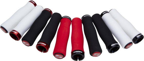Chwyty kierownicy profilowane Sram 129mm czerwone z czarną obejmą i korkami