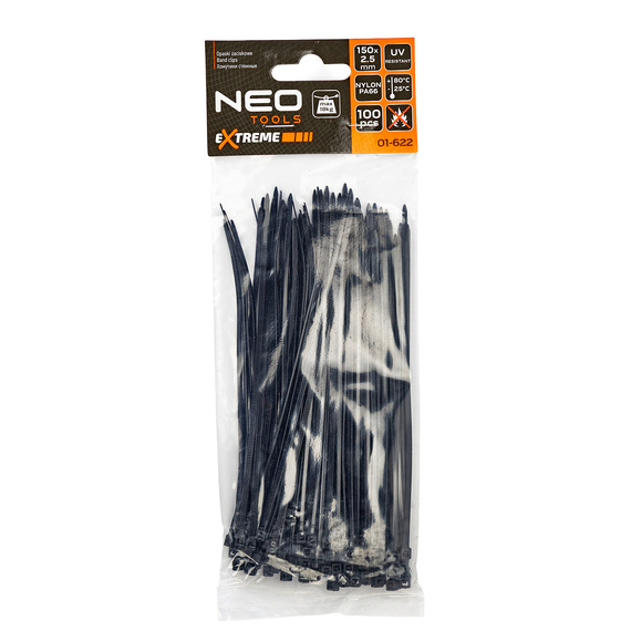 Opaski zaciskowe, zipki NEO-Tools Extreme 2.5 x 150 mm, 100 szt., czarne