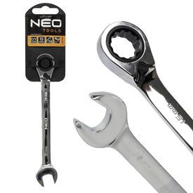 Klucz płasko-oczkowy Neo Tools, z grzechotką i przełącznikiem, 15 mm