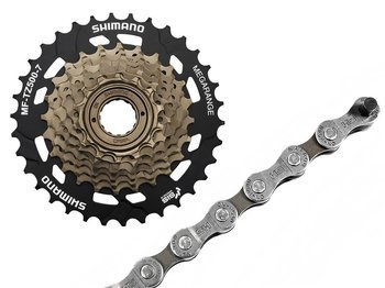 Zestaw Wolnobieg nakręcany Shimano MF-TZ500 MEGARANGE 7 rz. 14-34 + łańcuch Shimano CN-HG40.