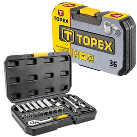 Zestaw kluczy nasadowych Topex, grzechotka 1/4", Torx, Imbus,  zestaw 36 szt.