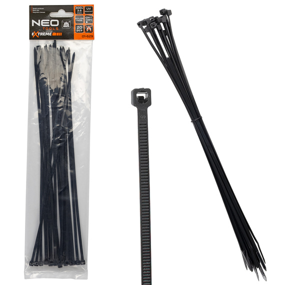 Opaski zaciskowe, zipki NEO-Tools Extreme 3,6 x 300 mm, 20 szt., czarne