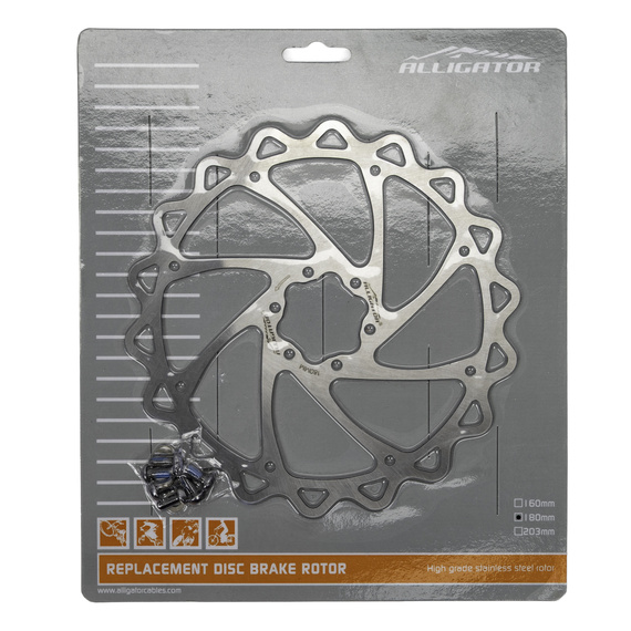 Tarcza hamulcowa Aligator iWave, 180 mm, 6 śrub, stal nierdzewna