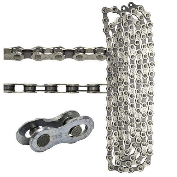Łańcuch KMC eGlide 9/10/11-rzędowy, srebrno-szary, 138 ogniw, Quick Link, Linkglide -folia