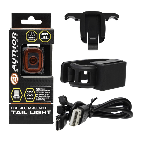Lampka tylna Author CUBUS BRAKE 70, COB LED + XPE LED, 70lm, USB