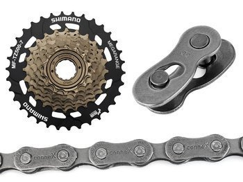 Zestaw Wolnobieg nakręcany Shimano MF-TZ500 MEGARANGE 7 rz. 14-34 + łańcuch ConneX 800 oraz spinkę do łańcucha.