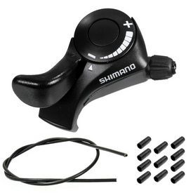 Manetka rowerowa Shimano SL-TX30 3 rzędów lewa + Pancerz przerzutki CLARKS 4mm 3m SP z teflonem + Końcówki pancerza 10 sztuk