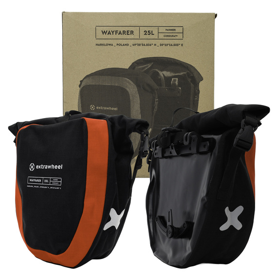 Sakwy EXTRAWHEEL WAYFARER czarno-czerwone 50L (2x25L) PREMIUM CORDURA