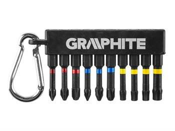 Zestaw bitów udarowych Graphite 10 sztuk -  PH1 / PH2 / PH3; PZ1 / PZ2 / PZ3; T25 / T27 / T30 / T40