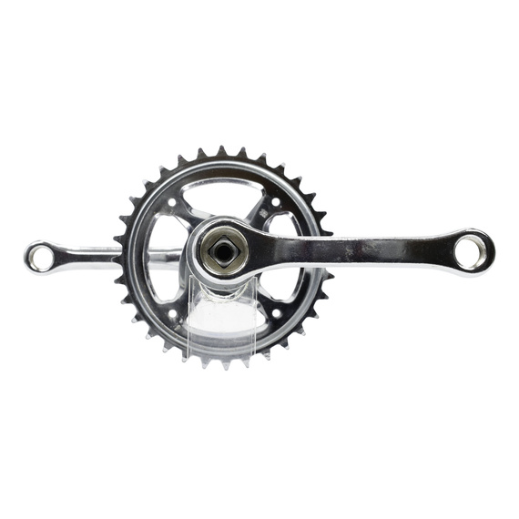 Mechanizm korbowy Klassik,  mocowanie kwadrat,  114 mm, 32 zęby, chromowany, rowerek dzieciecy