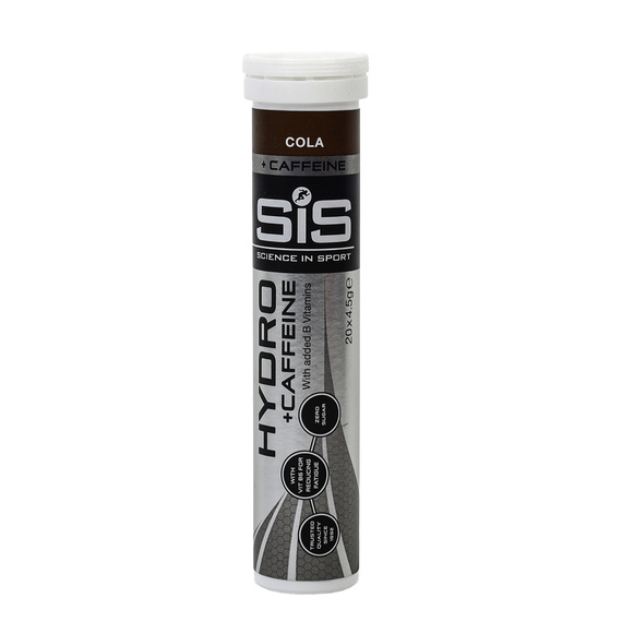 Tabletki nawadniające SIS Go Hydro + Caffeine o smaku coli.