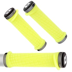 Chwyty przykręcane MTB ODI Troy Lee Designs, Lock-On żółte fluo, szare obejmy, 130mm