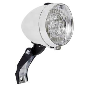 Lampka przednia JY592, Retro, 3 diody LED, bateryjna, srebrna