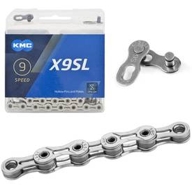 Łańcuch KMC X9 SL, niklowany, 114 ogniw, 6,6 mm, 9-rzędowy, drążone piny i płytki, Box