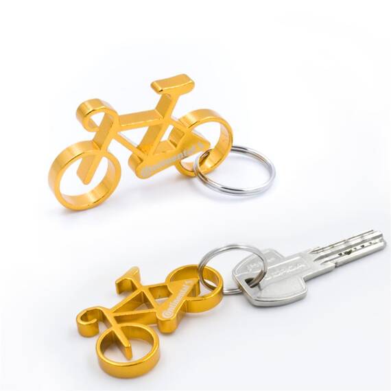 Brelok w kształcie roweru z logo Continental, kółko do kluczy, 60x35 mm, pomarańczowy