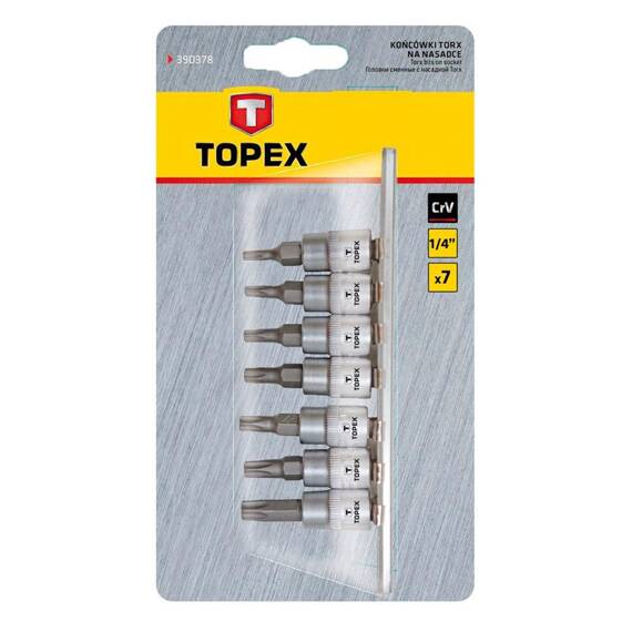 Końcówki Torx na nasadce 35 mm, na grzechotkę 1/4", zestaw 7 szt.