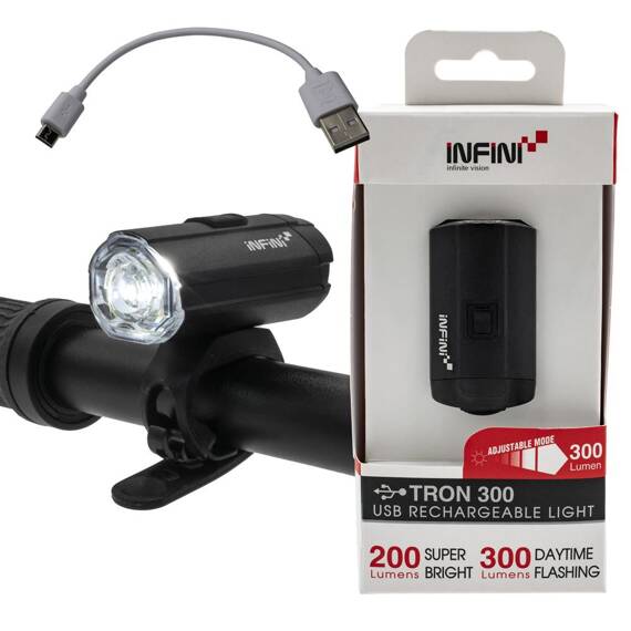 Lampka przednia Infini Tron 300 lm czarna, USB
