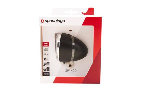 Lampka przednia Spanninga Swingo, czarna LED, Retro, dynamo