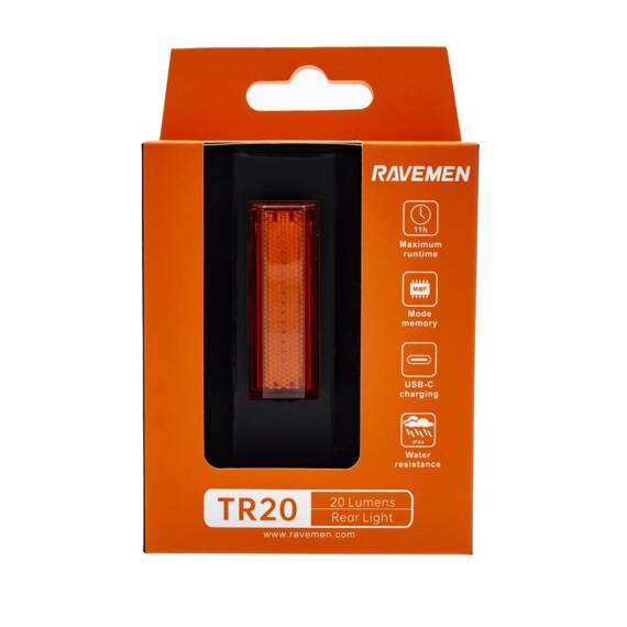 Lampka tylna Ravemen TR20 Black, 20 lumenów, USB-C