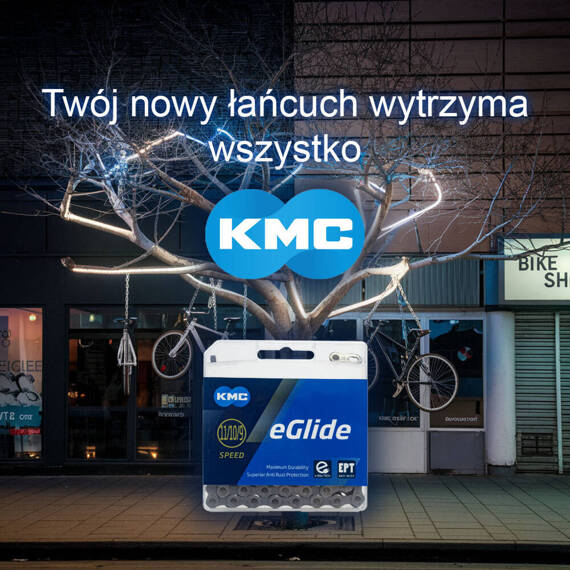 Łańcuch 9/10/11-rzędowy KMC eGlide, EPT,  118 ogniw, Quick Link, Linkglide