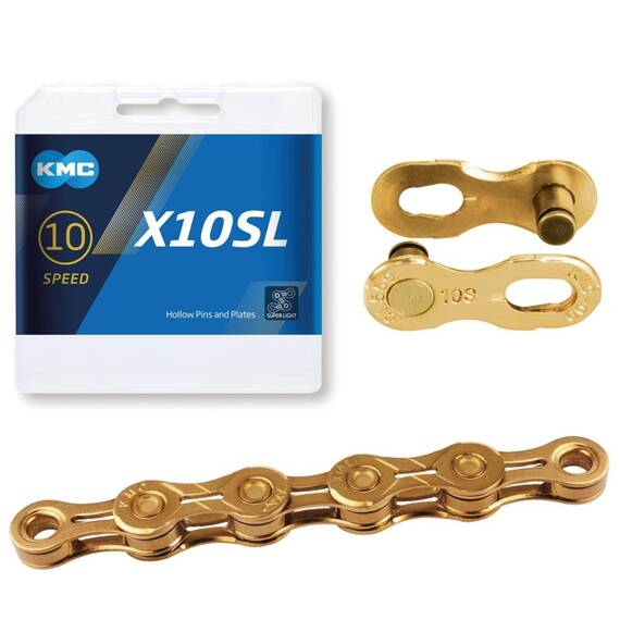 Łańcuch KMC  X10SL Ti-N Gold, 10-rz, 114 ogniw, Box