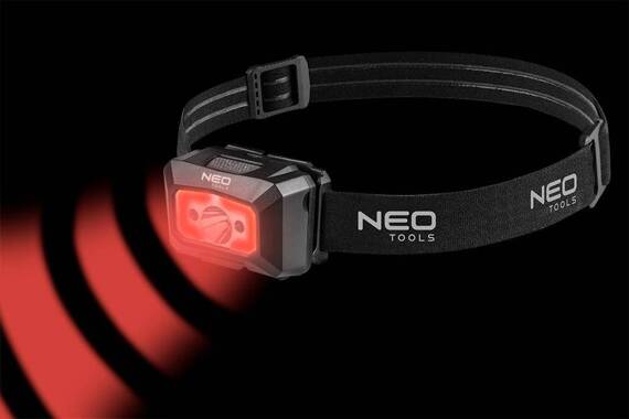 Latarka czołowa Neo Tools, akumulatorowa, USB, 250 lm COB LED + czujnik ruchu