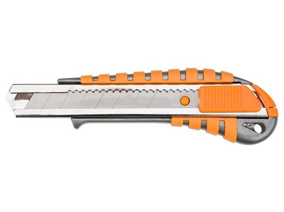 Nóż z ostrzem łamanym Neo Tools 18 mm, metalowy korpus