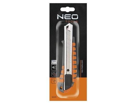 Nóż z ostrzem łamanym Neo Tools 18 mm, metalowy korpus