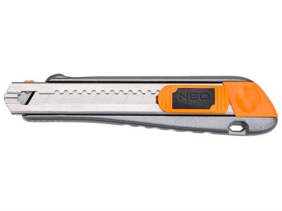 Nóż z ostrzem łamanym Neo Tools 18 mm, metalowy korpus 
