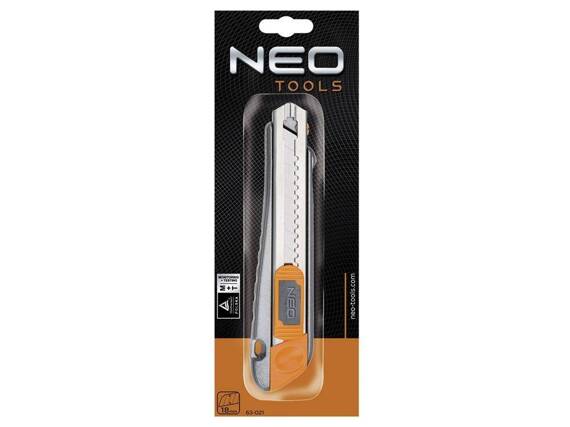 Nóż z ostrzem łamanym Neo Tools 18 mm, metalowy korpus 
